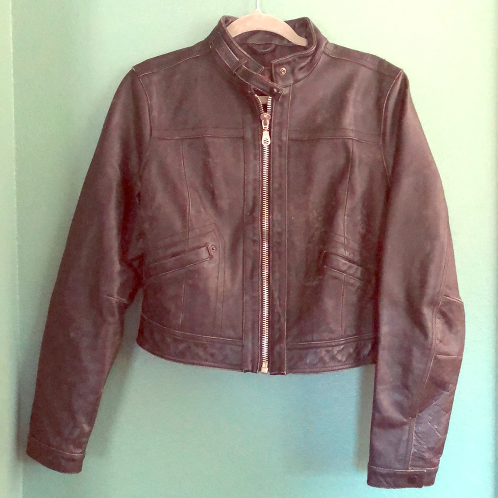 Women’s Black Distressed Leather Biker Jacket